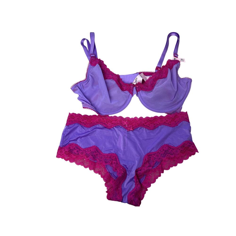 Victoria's Secret Tease Pink Lace Bra & Panty Set 36D/M NWT